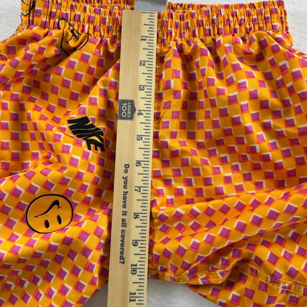 Nike Kids Large Orange Pink Checkered Smiley Face Swim Hyrbid Trunks Shorts Flaw
